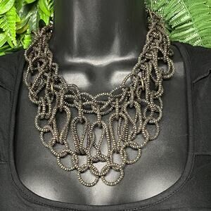 Necklace Women Fashion Bronze Tone Layered Twisted‎ Chain Statement 2128